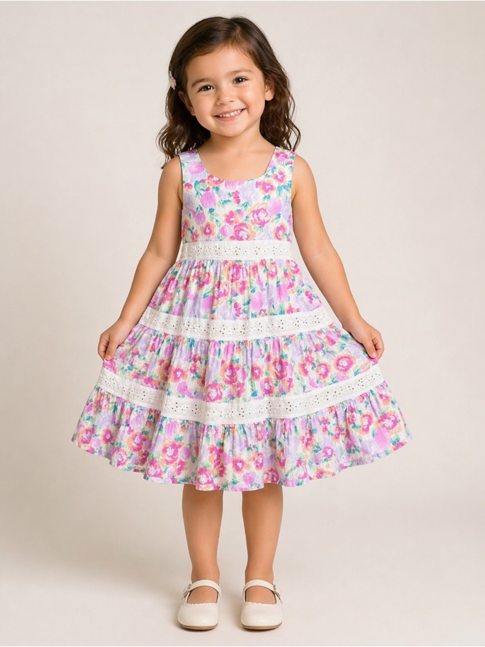 Tommy Bahama Pink & White Floral Tiered Sleeveless Girls Dress - Size 4T